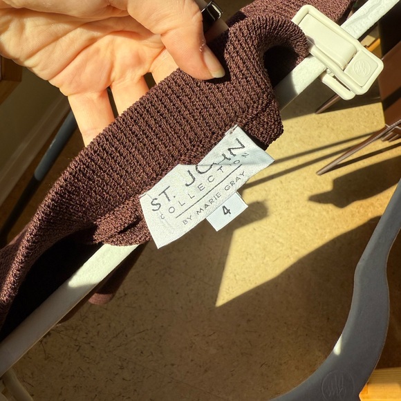 St. John Brown Jacket with Checkered Trim & Matching Skirt - Picture 9 of 9